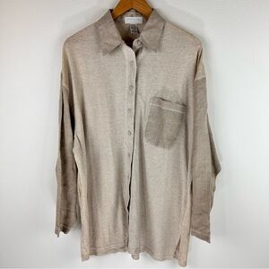 Vtg Express Tricot Linen Cotton Relaxed Casual Button Down Shirt Size Women’s L